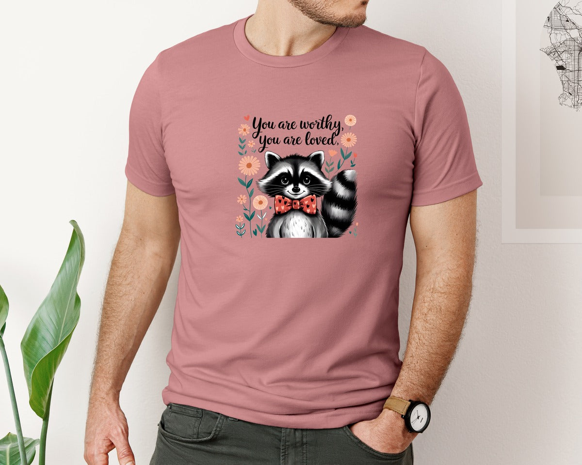 brand:Bella Canvas|color:Heather Mauve|Valentine Raccoon Graphic T-Shirt