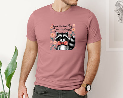 brand:Bella Canvas|color:Heather Mauve|Valentine Raccoon Graphic T-Shirt