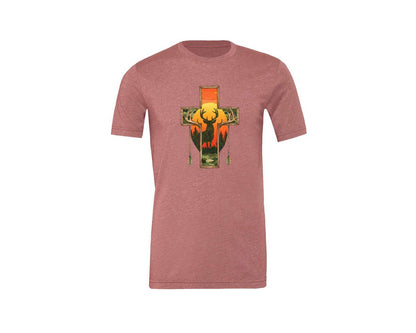 brand:Generic|color:Heather Mauve|Deer Cross Rustic Hunting Cross Sub Graphic T-Shirt