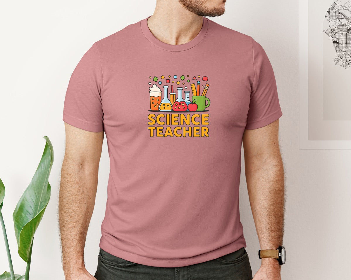 brand:Bella Canvas|color:Heather Mauve|Science Teacher Coffee Cups Design Graphic T-Shirt
