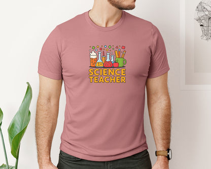 brand:Bella Canvas|color:Heather Mauve|Science Teacher Coffee Cups Design Graphic T-Shirt