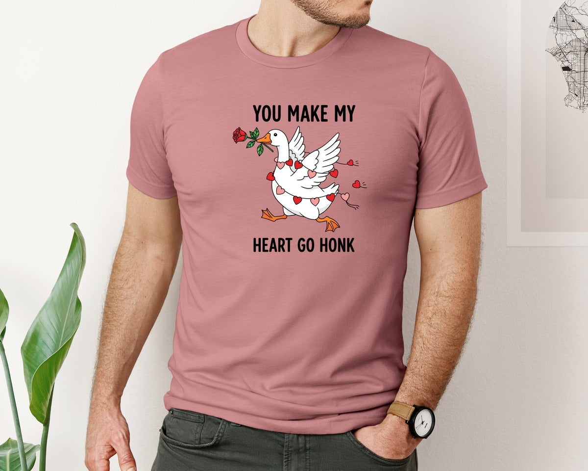 brand:Bella Canvas|color:Heather Mauve|Funny Valentine Goose Salentines Graphic T-Shirt