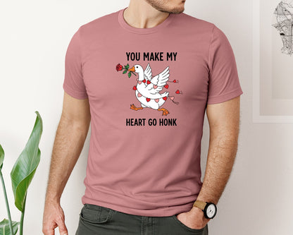 brand:Bella Canvas|color:Heather Mauve|Funny Valentine Goose Salentines Graphic T-Shirt