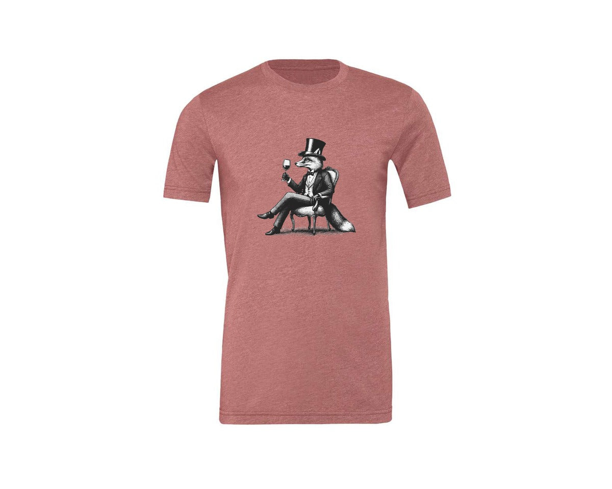 brand:Generic|color:Heather Mauve|Fox Drink Wine Retro Vintage Shirt Graphic T-Shirt