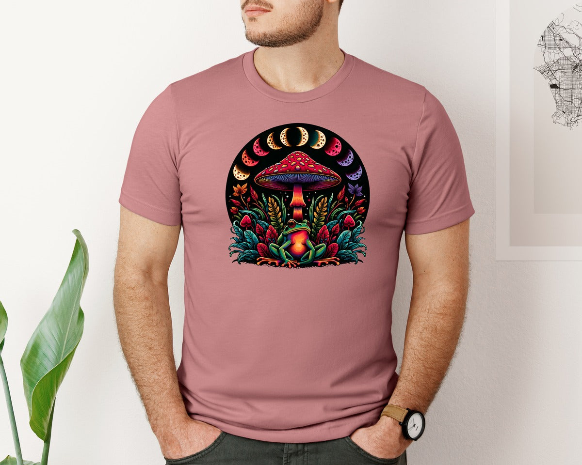 brand:Bella Canvas|color:Heather Mauve|Enchanted Frog Art Vintage Mushroom Graphic T-Shirt