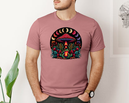 brand:Bella Canvas|color:Heather Mauve|Enchanted Frog Art Vintage Mushroom Graphic T-Shirt