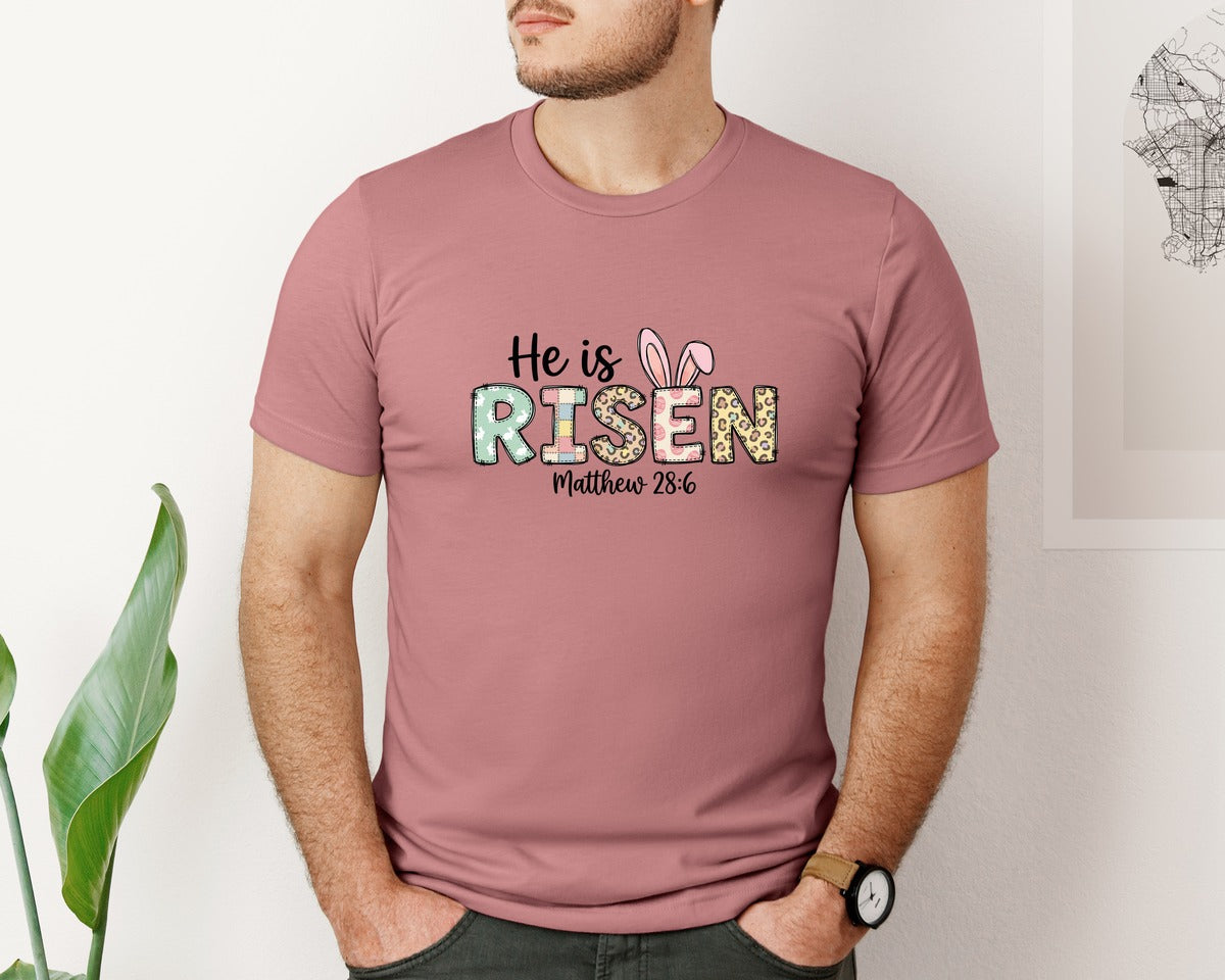 brand:Bella Canvas|color:Heather Mauve|Crochet Easter Risen 2 Graphic T-Shirt