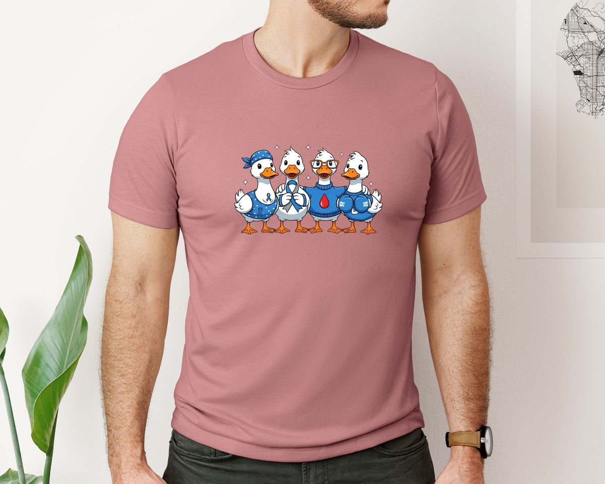 brand:Bella Canvas|color:Heather Mauve|Cute Ducks Diabetes Awareness Graphic T-Shirt