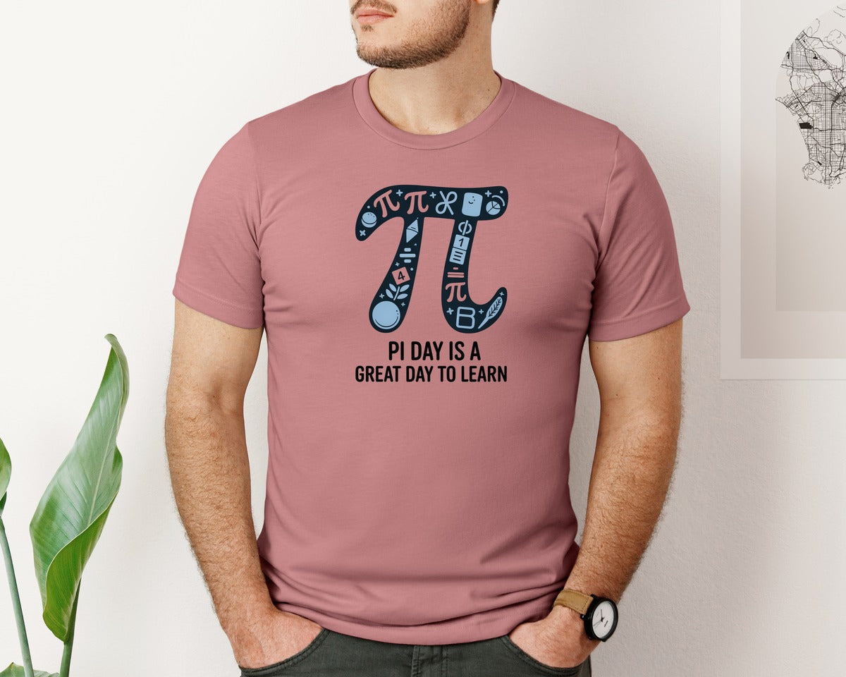 brand:Bella Canvas|color:Heather Mauve|Pi Day Is A Great Day Cute Pi Math Graphic T-Shirt