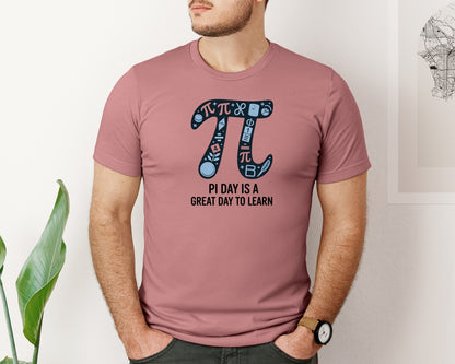 brand:Bella Canvas|color:Heather Mauve|Pi Day Is A Great Day Cute Pi Math Graphic T-Shirt