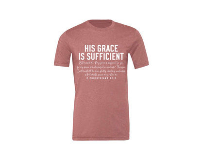 brand:Generic|color:Heather Mauve|His Grace Is Sufficient 2 Corinthian Graphic T-Shirt