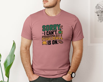 brand:Bella Canvas|color:Heather Mauve|Sorry I Cant Football Season Graphic T-Shirt