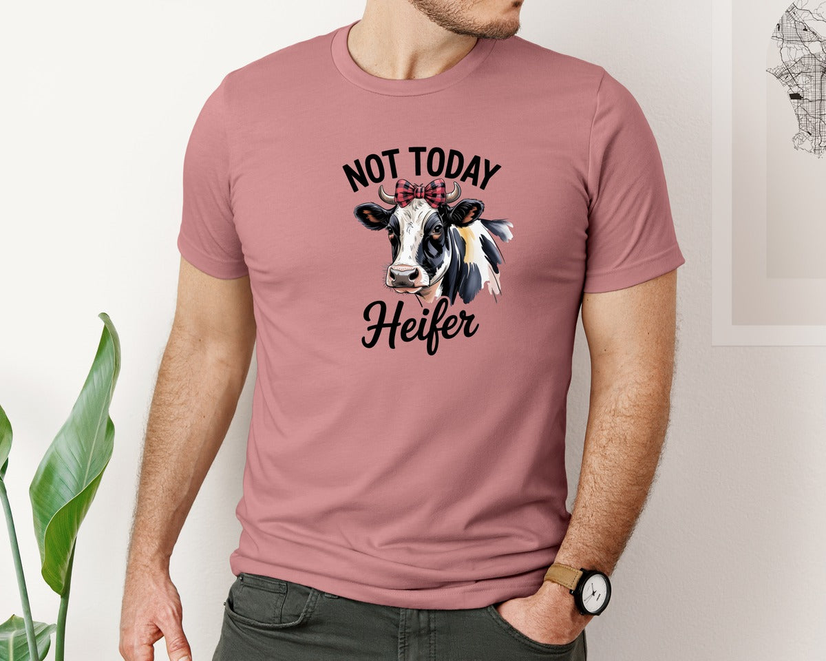 brand:Bella Canvas|color:Heather Mauve|Not Today Heifer Highland Cow Dtf Graphic T-Shirt