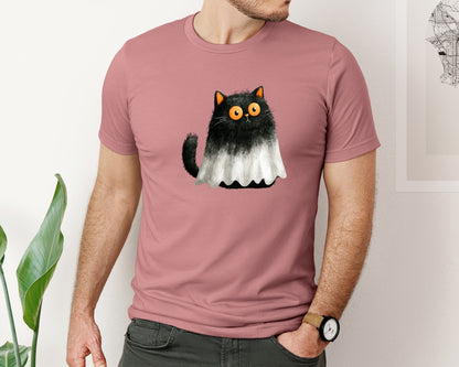 brand:Bella Canvas|color:Heather Mauve|Halloween Ghost And Cat 8 Graphic T-Shirt