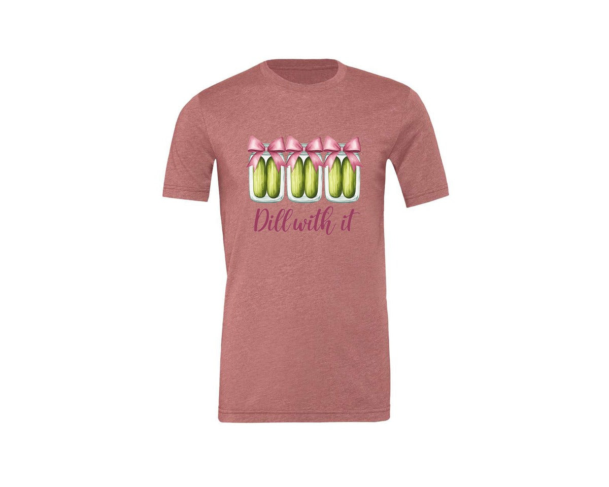 brand:Generic|color:Heather Mauve|Coquette Dill With It Funny Pickle Graphic T-Shirt