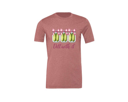 brand:Generic|color:Heather Mauve|Coquette Dill With It Funny Pickle Graphic T-Shirt