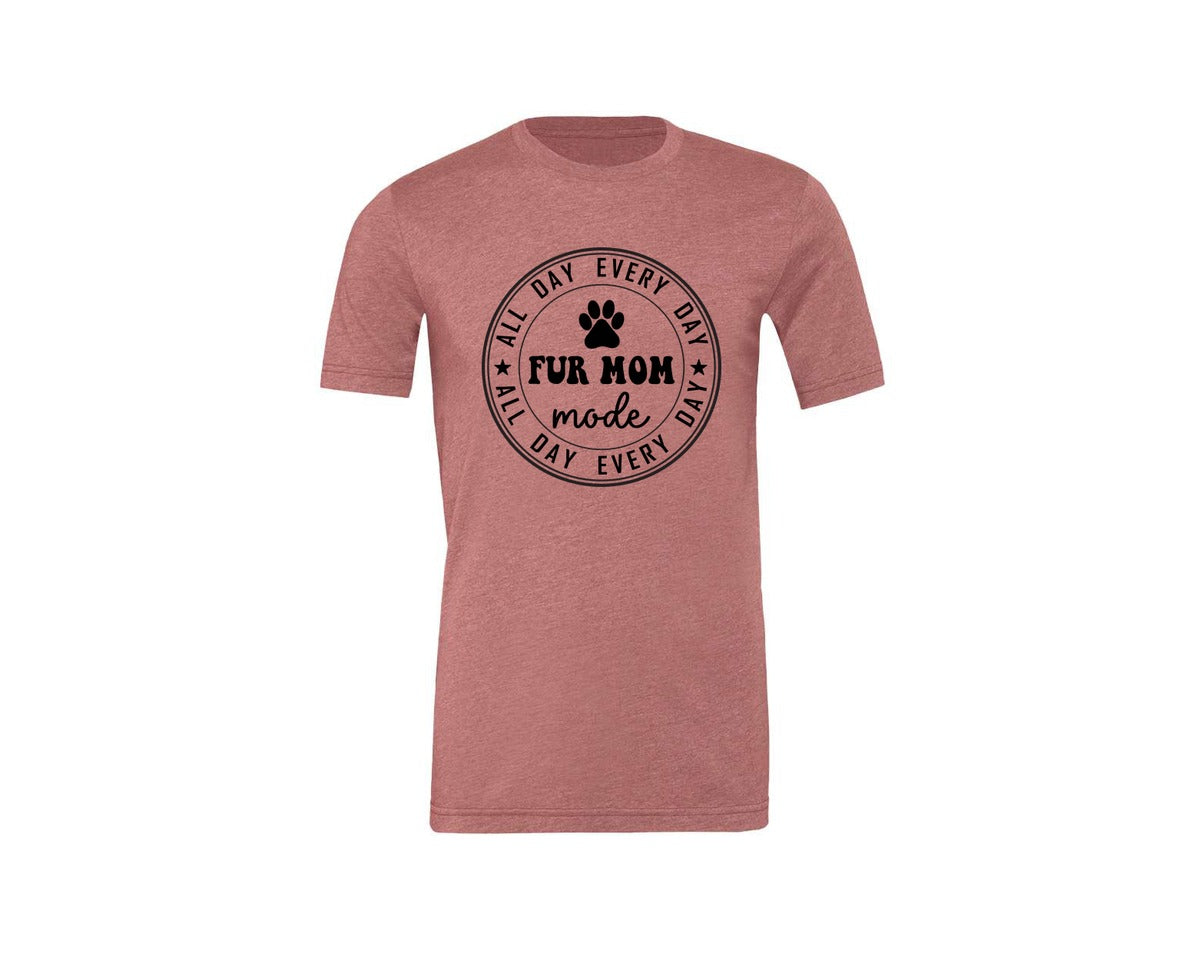 brand:Generic|color:Heather Mauve|Fur Mom Funny Dog Mom Shirt Graphic T-Shirt