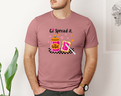 brand:Bella Canvas|color:Heather Mauve|Go Spread It The Gospel Christian Graphic T-Shirt
