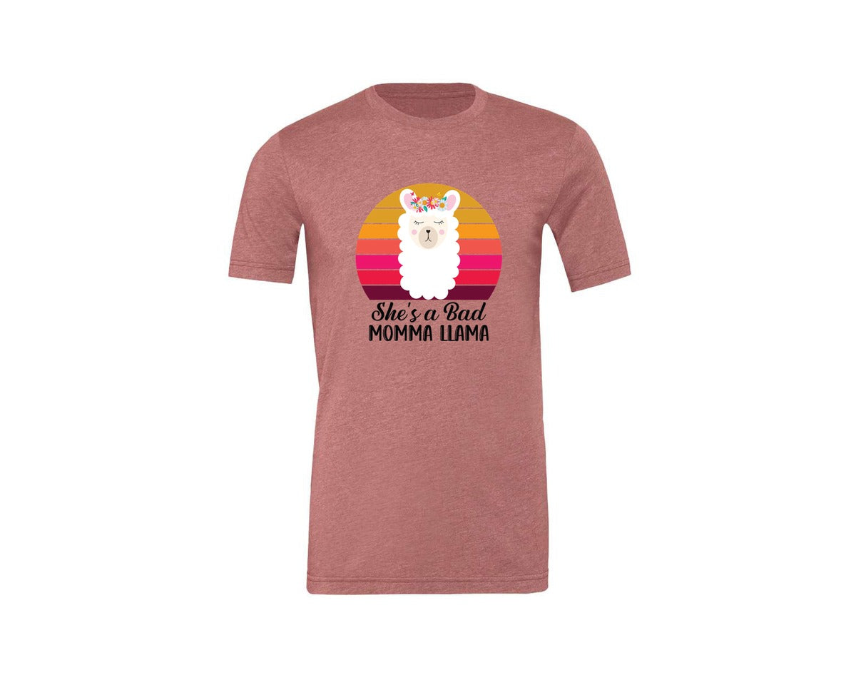 brand:Generic|color:Heather Mauve|Shes A Bad Momma Llama Retro T Shirt Graphic T-Shirt