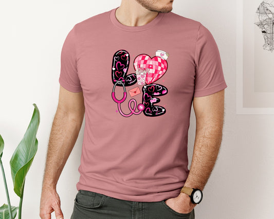Icu Rn Nurse Love Heart Valentines Day Graphic T-Shirt