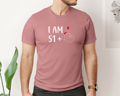 brand:Bella Canvas|color:Heather Mauve|I Am 51 Plus 1 Middle Finger Birthday T Graphic T-Shirt