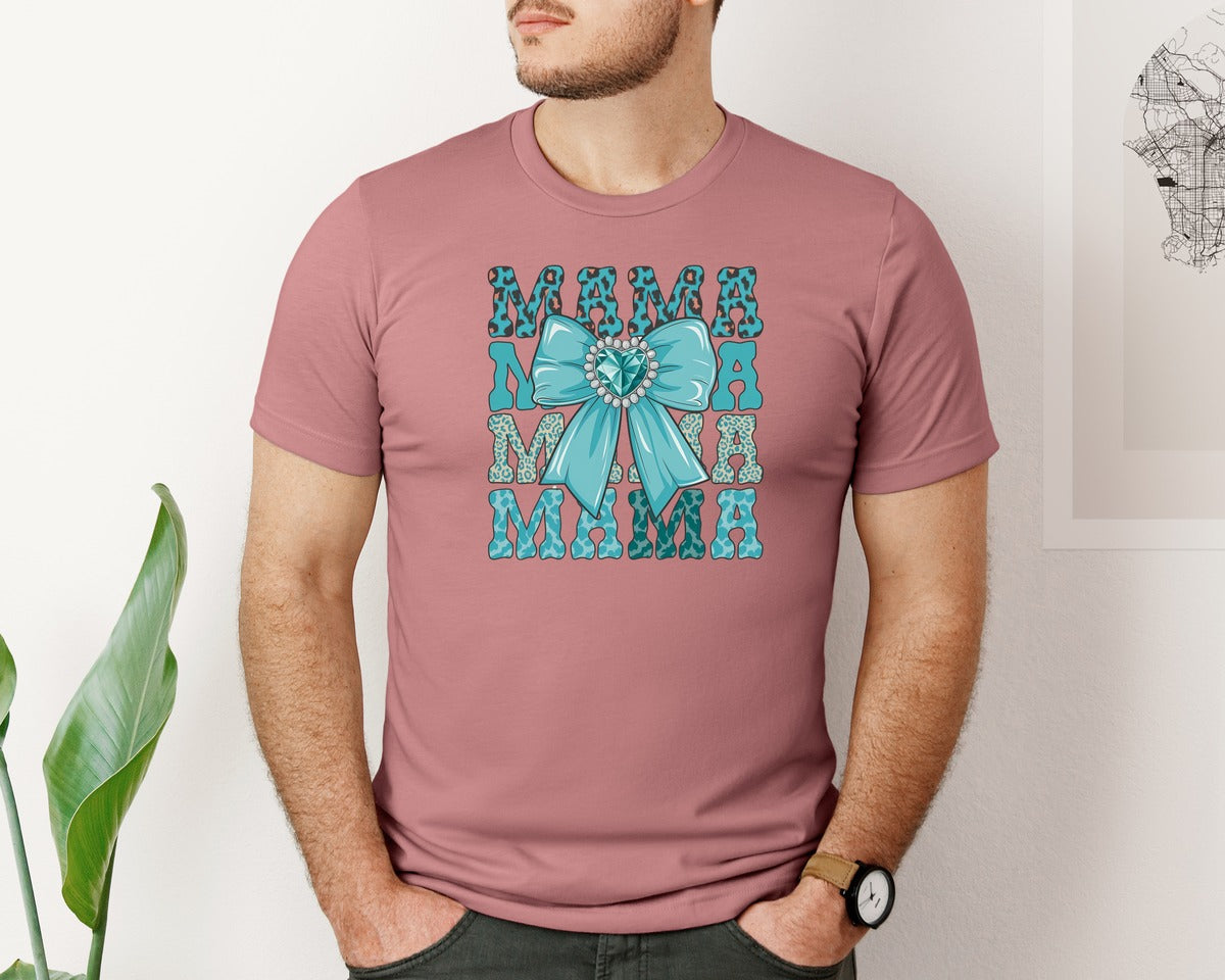 brand:Bella Canvas|color:Heather Mauve|Trendy Mama Leopard Print Bow 3 Graphic T-Shirt