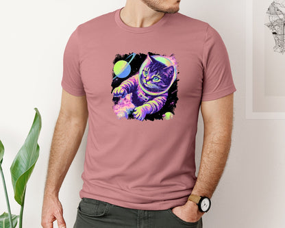 brand:Bella Canvas|color:Heather Mauve|Space Cat Astronaut Cat 2 Graphic T-Shirt