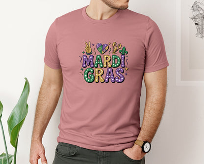 brand:Bella Canvas|color:Heather Mauve|Faux Yarn Retro Mardi Gras 2 Graphic T-Shirt