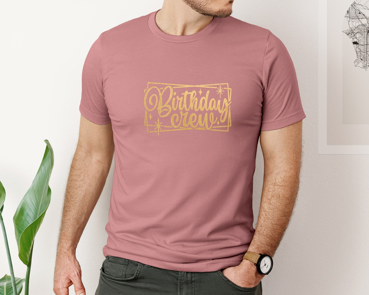 brand:Bella Canvas|color:Heather Mauve|Birthday Crew Birthday Gold Sub Graphic T-Shirt
