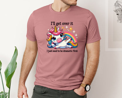 brand:Bella Canvas|color:Heather Mauve|I Just Need To Be Dramatic Lazy Unicorn Graphic T-Shirt