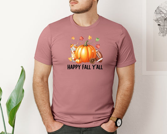 Happy Fall Yall Pumpkin Football Autumn Graphic T-Shirt