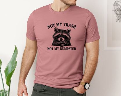 brand:Bella Canvas|color:Heather Mauve|Retro Raccoon Meme Not My Trash Graphic T-Shirt