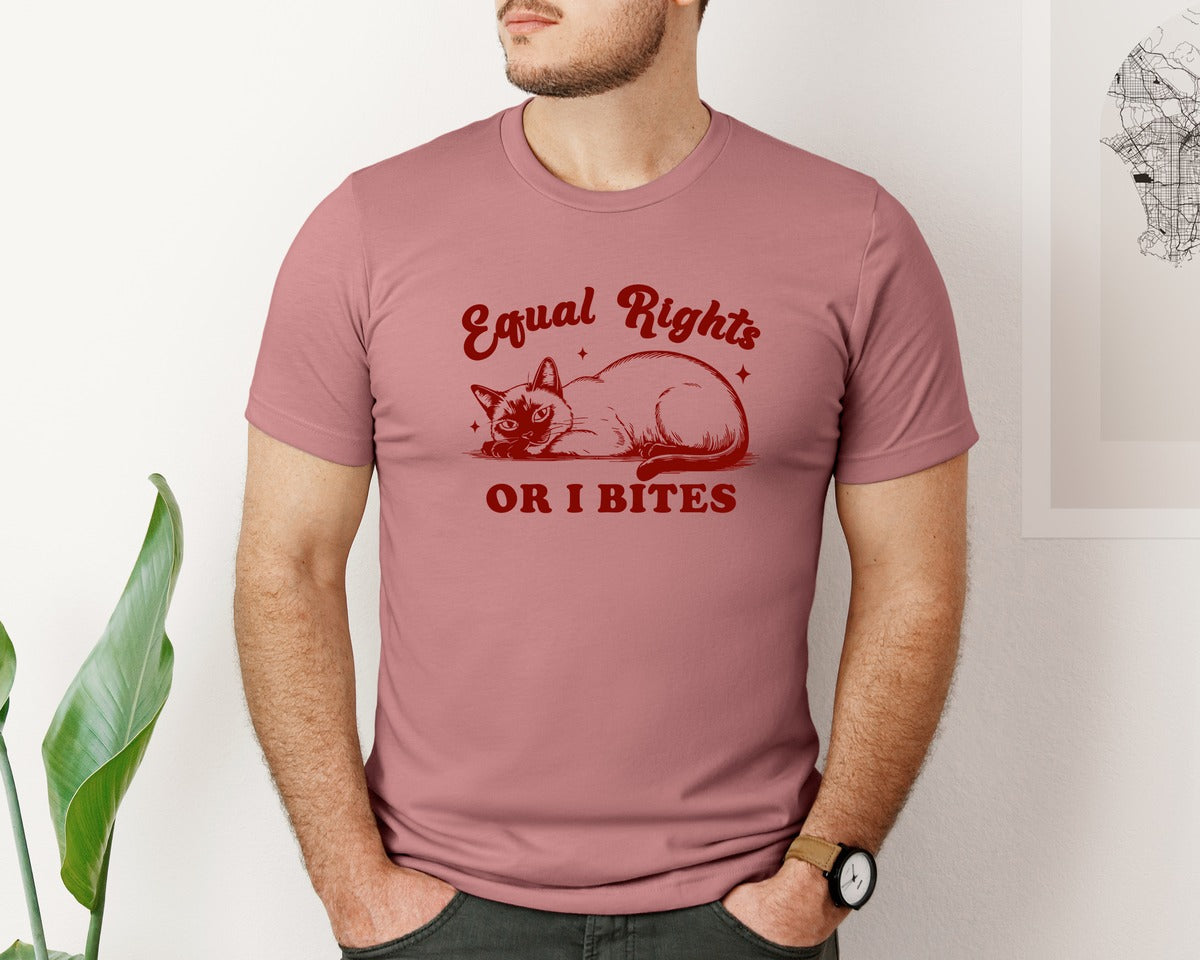 brand:Bella Canvas|color:Heather Mauve|Feminist Siamese Cat Funny Retro Cat Graphic T-Shirt