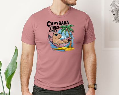 brand:Bella Canvas|color:Heather Mauve|Capybara Vibes Only Summer T Shirt Print Graphic T-Shirt