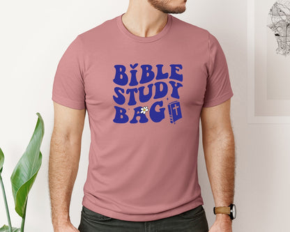 brand:Bella Canvas|color:Heather Mauve|Bible Study Bag Bible Motivational Graphic T-Shirt