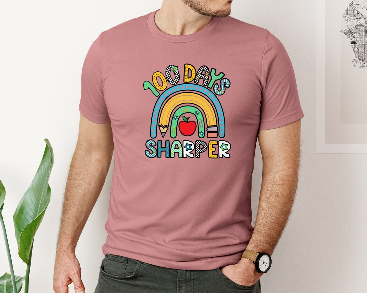 brand:Bella Canvas|color:Heather Mauve|100 Days Of School 100 Days Brighter Graphic T-Shirt