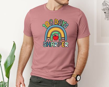 brand:Bella Canvas|color:Heather Mauve|100 Days Of School 100 Days Brighter Graphic T-Shirt