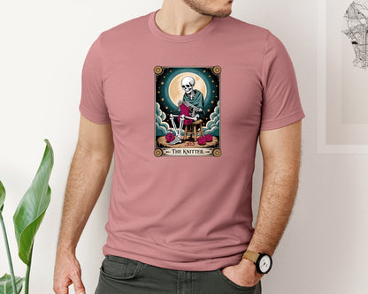 brand:Bella Canvas|color:Heather Mauve|Mystic Knitter Skeleton Tarot Art Graphic T-Shirt