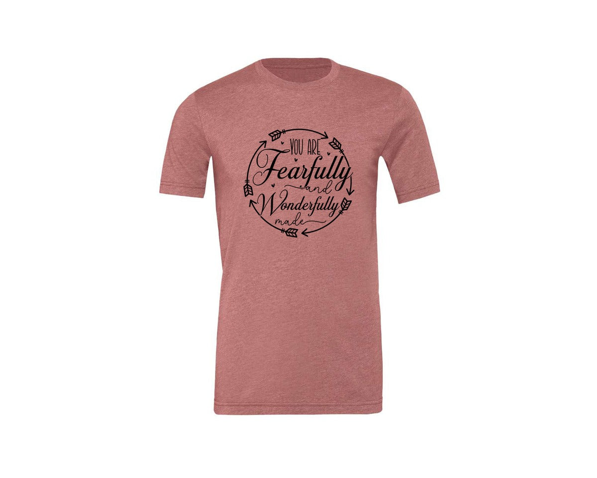 brand:Generic|color:Heather Mauve|You Are Fearfully And Sleeve Design Graphic T-Shirt