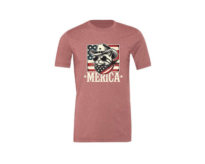 brand:Generic|color:Heather Mauve|Merica Cat Patriotic Cowboy Cat Graphic T-Shirt