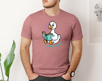 brand:Bella Canvas|color:Heather Mauve|Duck Loves Books T Shirt Graphic T-Shirt