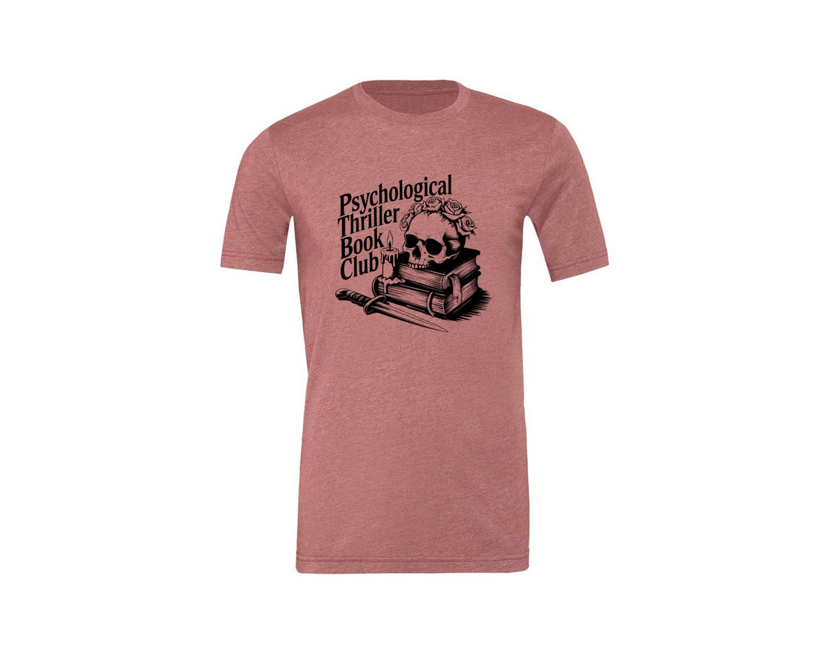 brand:Generic|color:Heather Mauve|Psychological Thriller Book Club T S Graphic T-Shirt