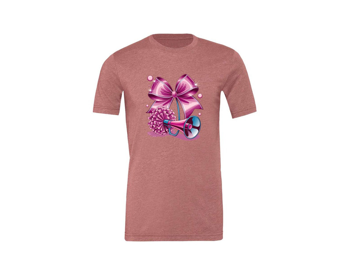 brand:Generic|color:Heather Mauve|Cheerleading Bow Pom Poms Graphic T-Shirt