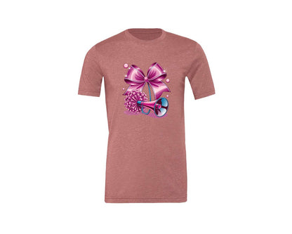 brand:Generic|color:Heather Mauve|Cheerleading Bow Pom Poms Graphic T-Shirt