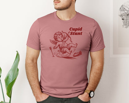 brand:Bella Canvas|color:Heather Mauve|Fallen Cupid Stunt Funny Valentine Graphic T-Shirt