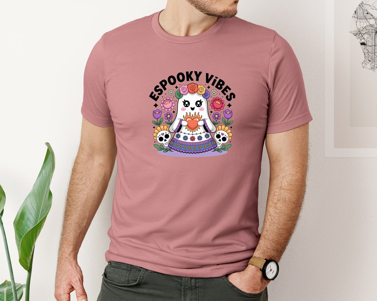 brand:Bella Canvas|color:Heather Mauve|Spooky Mexican Conchas Ghost Pngespooky Graphic T-Shirt