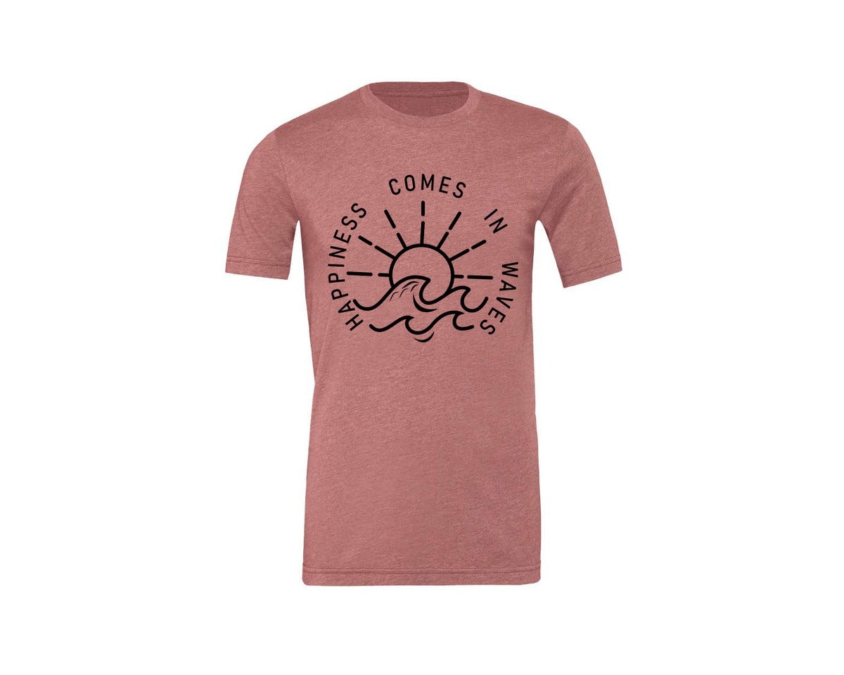 brand:Generic|color:Heather Mauve|Happiness Comes In Waves Graphic T-Shirt