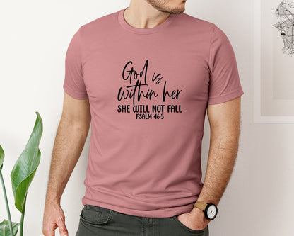 brand:Bella Canvas|color:Heather Mauve|God Is Within Her Psalm 465 Bibl Graphic T-Shirt