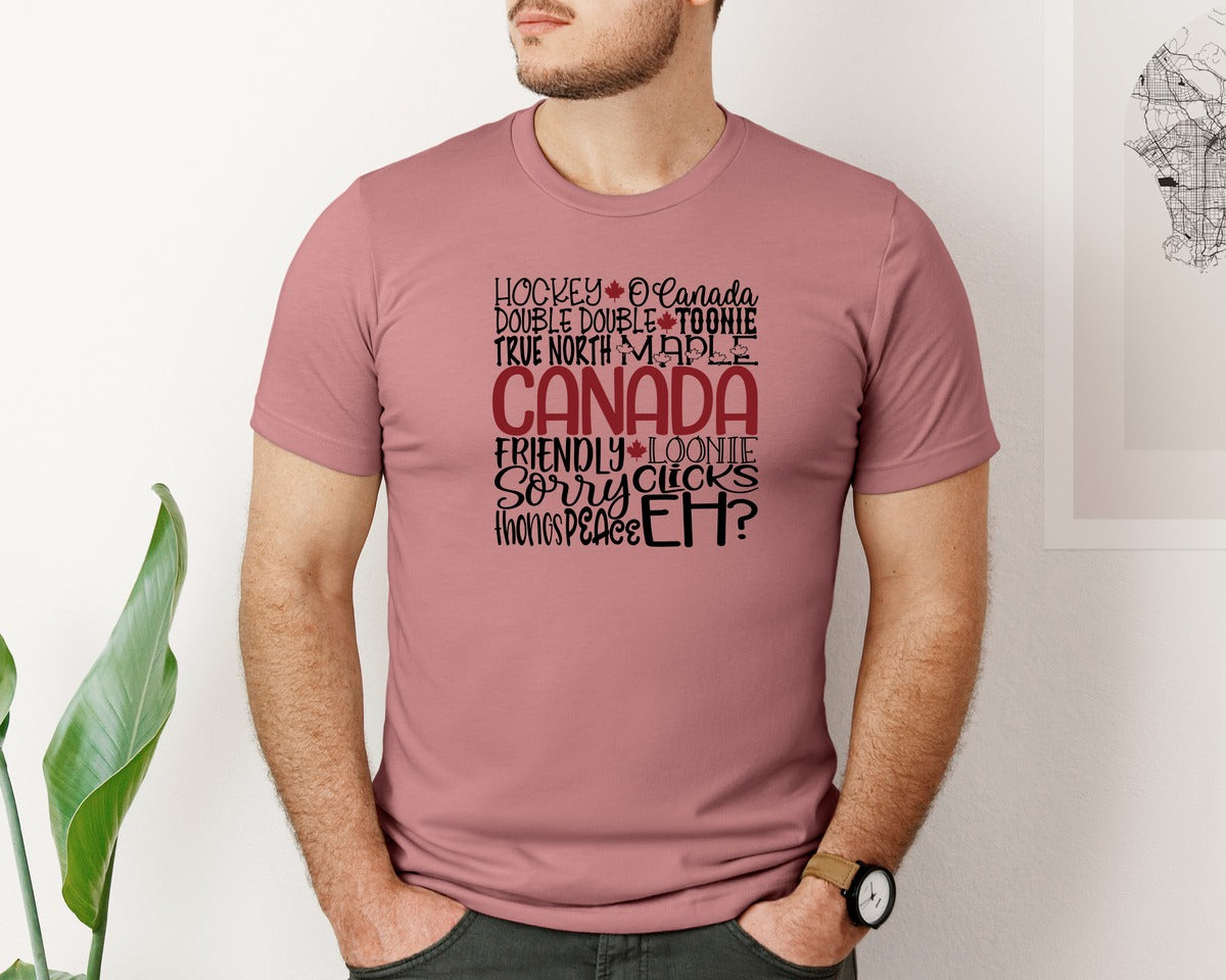 brand:Bella Canvas|color:Heather Mauve|Canada Canadian Maple Leaf Graphic T-Shirt