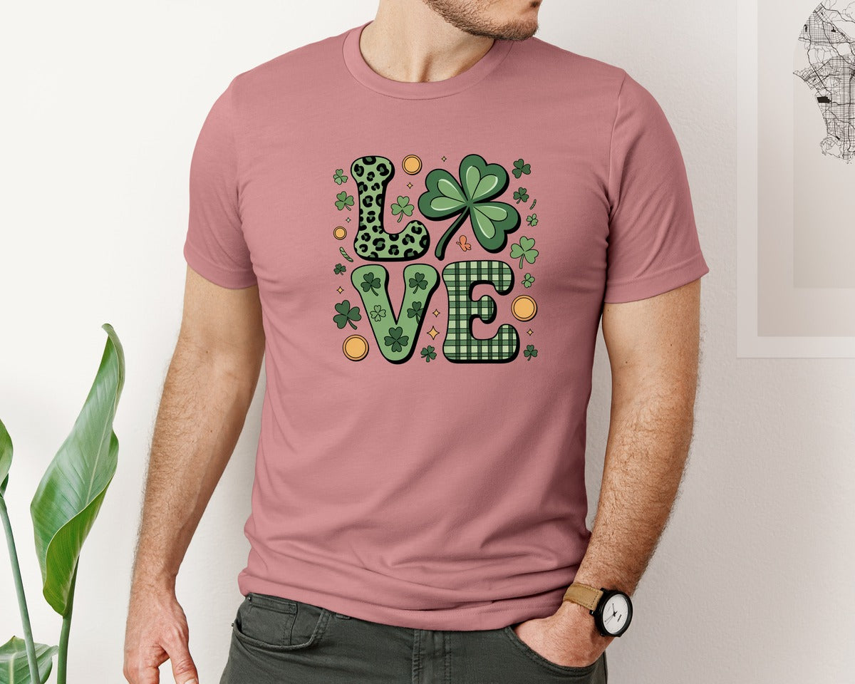 brand:Bella Canvas|color:Heather Mauve|Preppy St Patricks Love Retro Luck 2 Graphic T-Shirt